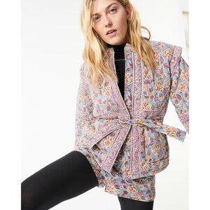 ANTIK BATIK Fanny Jacket Jacquard Quilted Print Blue Floral, Size L 42